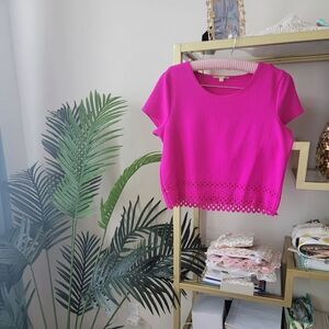 Like New Gianni Binni Eyelet Hot Pink Top - Size Small